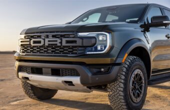 Ford ranger raptor front view of grille and headlights