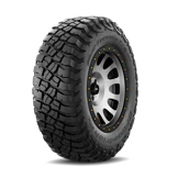 Single tire mounted to gray wheel, Tire is BFGoodrich Mud Terrain