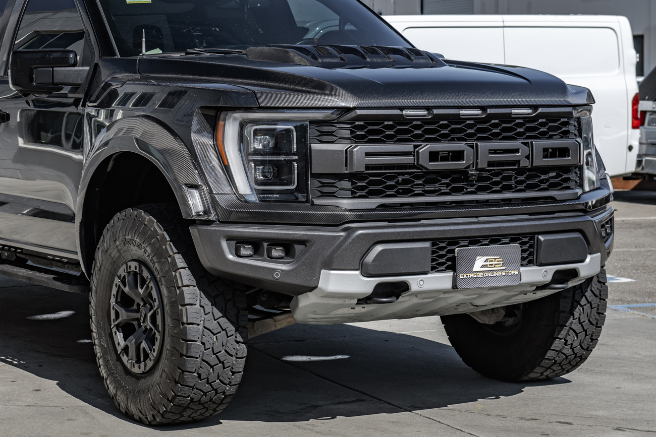 Function Factory Performance Raptor Carbon Fiber Trim shown on the front of a black Ford Ranger